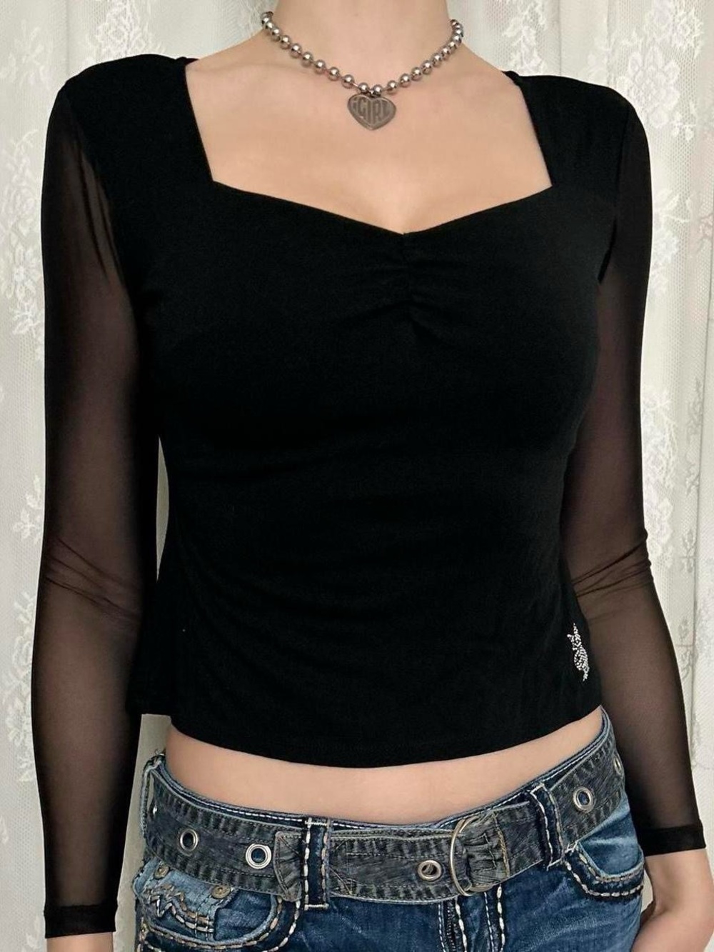 Y2K Black Playboy Bunny Long Sleeve Blouse